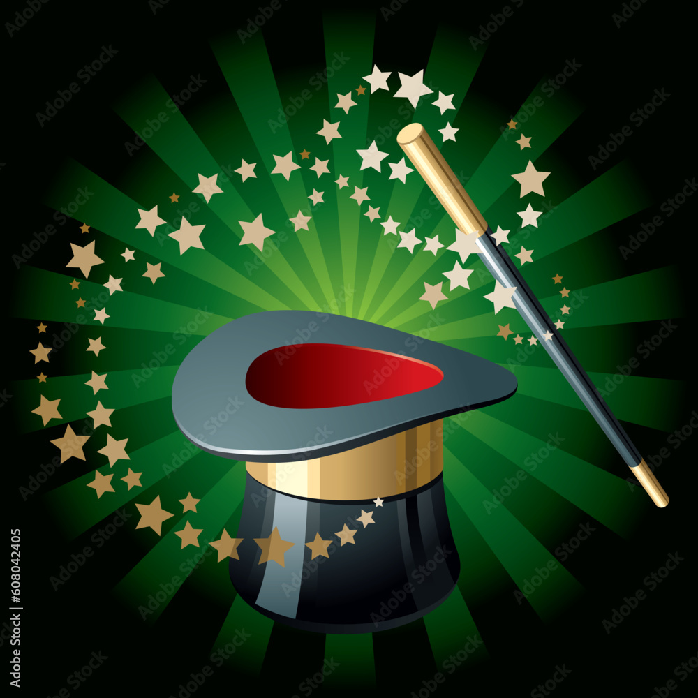 Poster magic performance attributes on glowing green background