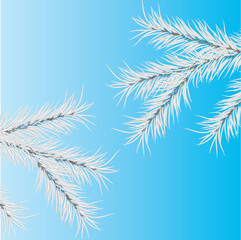 Gray branch of a pine on a dark blue background. Vector illustration