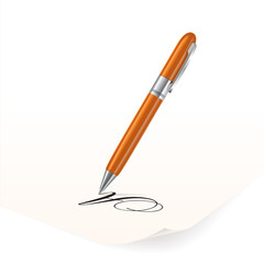 Vector image of orange pen writing on paper