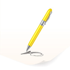 Vector image of yellow pen writing on paper