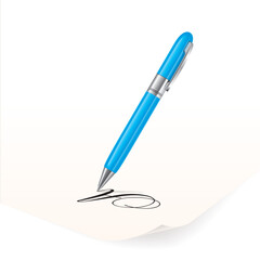 Vector image of azure pen writing on paper