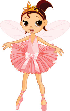 Vector Illustration of Little Cute dancing Fairy Ballerina