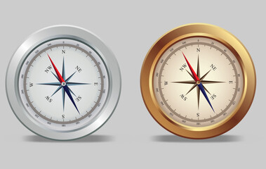 Illustration of a silver and bronze compasses