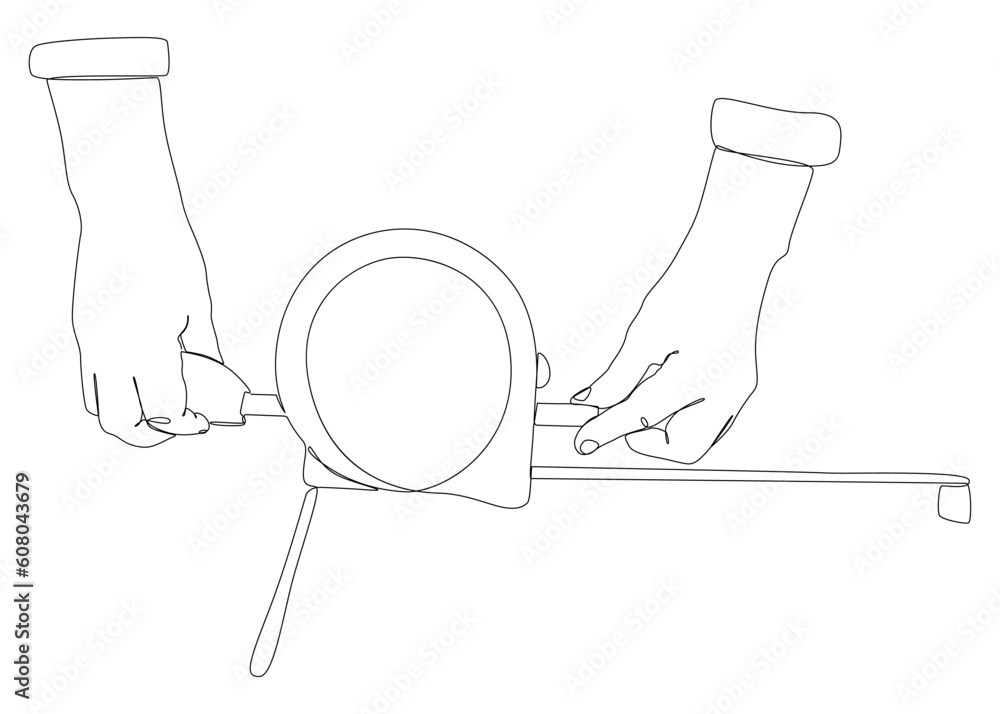 Poster one continuous line of ruler tape. thin line illustration vector concept. contour drawing creative i