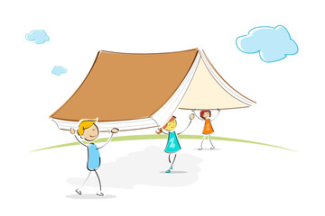illustration of kids under book
