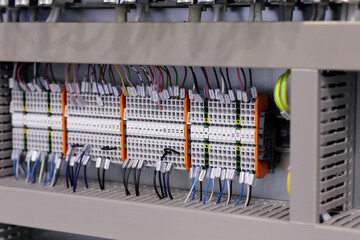 rackmount PLC control panel wiring close up