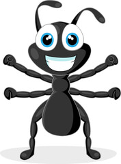 vector illustration of a cute little black ant. No gradient.
