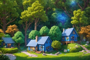 Obraz na płótnie Canvas 3D Blender Render of a Tiny and Cute Isometric Cottage with Intricate Details and Soft Colors, Surrounded by Trees and Flowers in a Fantasy Woodland, Fantasy Art by Generative AI 29