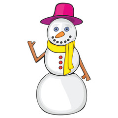 fully editable vector illustration of isolated funny snowman