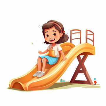 Girl Slidding Amusement Cartoon Illustration