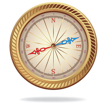 Vector illustration of a retro gold compass.