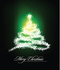 Christmas Tree of Glittering Stars | Greeting Card Background | Deep Green Colors