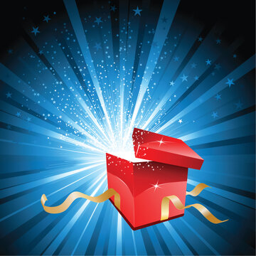 Open Gift Box With Stars Bursting Out Of It