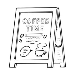 モノクロ　手描きのカフェ看板