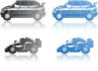 vector illustration of  formula 1 and limousine