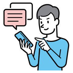 Obraz premium スマホでトークする男性のイラスト
