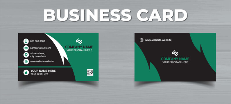 Horizontal Green and deep grey color business card vector template, simple clean layout design template