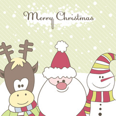Christmas card with Santa, Reindeer, snow man. Vector illustration