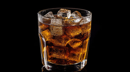 Glasses of whiskey with ice cubes served on wood. Generative AI