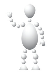 Man with arm raised. Abstract 3d-human series from balls. Variant of white isolated on white background. A fully editable vector illustration for your design.