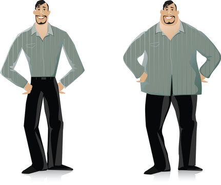 Vector illustration of a man before and after diet