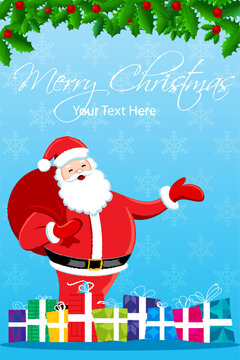 illustration of merry christmas card with santa on white background