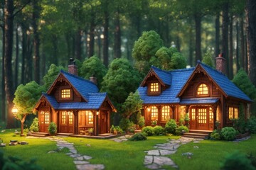 Obraz na płótnie Canvas A Charming and Quaint Cottage in the Fantasy Forest: A 3D Blender Render of a Tiny and Cute Isometric House with Intricate Decorations and Soft Colors, Fantasy Art by Generative AI 12