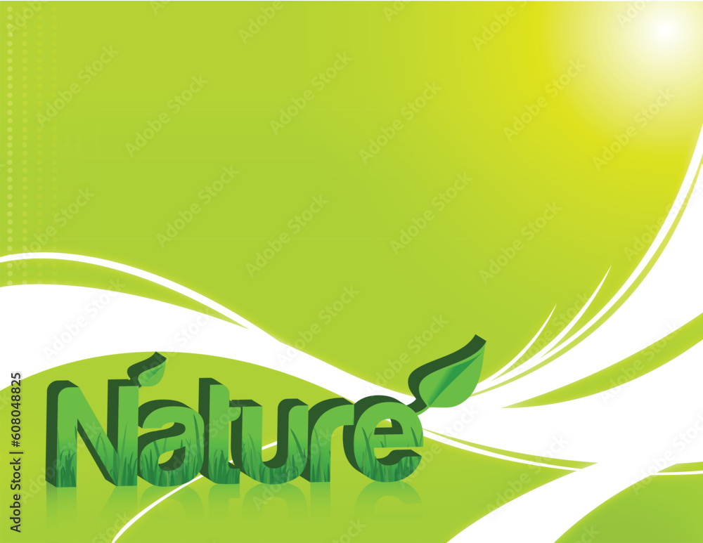 Poster nature word in 3d with grass inside and isolated over a light green background. also available as a 