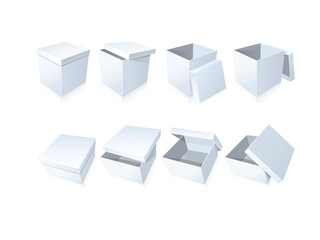 Blank cardboard  boxes with cover in different positions