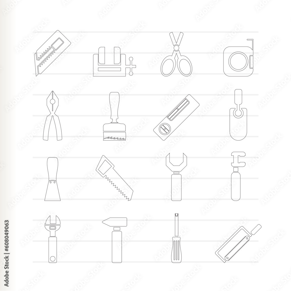 Poster building and construction tools icons - vector icon set