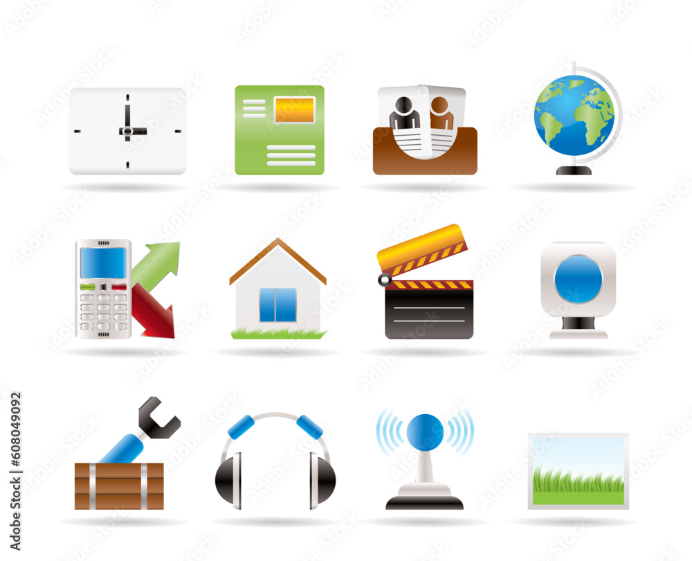 Poster mobile phone and computer icons - vector icon set