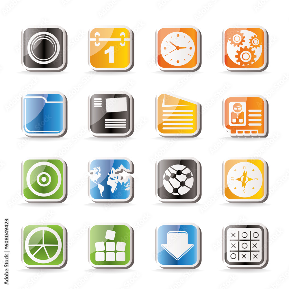 Poster simple mobile phone, computer and internet icons - vector icon set