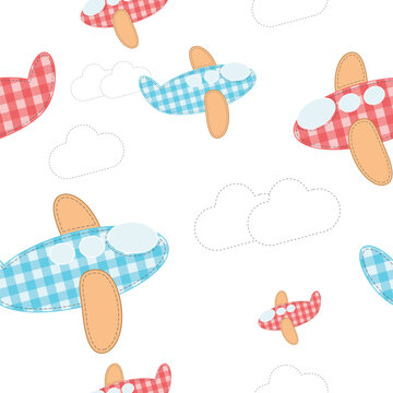 seamless vector wallpaper of cute fabric airplanes