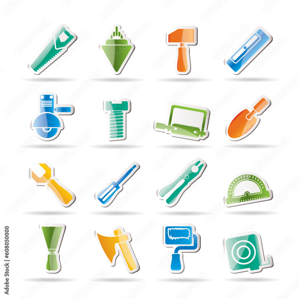 Poster building and construction tools icons - vector icon set