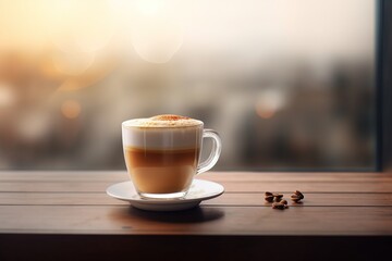 cup of coffee on wooden table