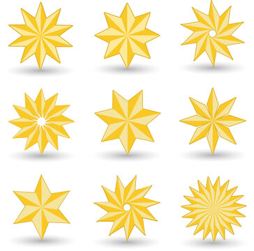 Collection of various designs of gold star icons