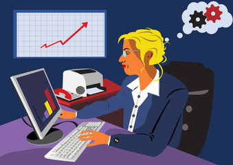 Vector illustration of a young women with computer