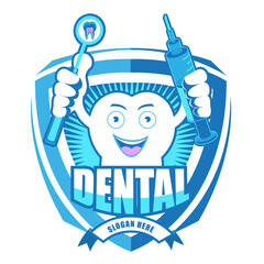 Cartoon Smiling tooth label.It's Dental care concept.