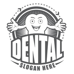 Black and white Cartoon Smiling tooth symbol.It's Happy smile concept.