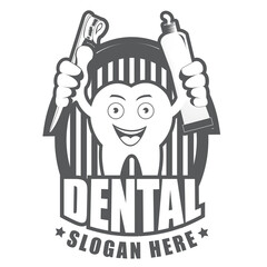 Black and white Cartoon Smiling tooth logo.It's Dental care concept.