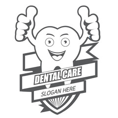 Black and white Cartoon Smiling tooth symbol.It's Dental care concept.