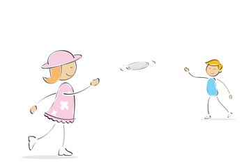 illustration of kids playing frisbee on an isolated background