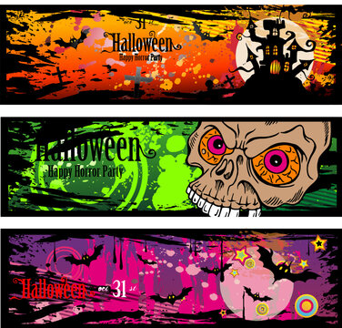 Halloween Grunge Style Banners With Horror Design Elements
