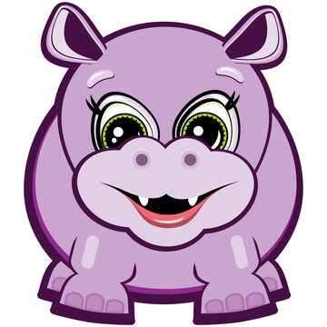 Painted purple hippo with a big smile.