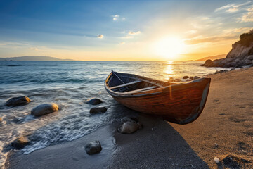 boat on the beach. Generative AI
