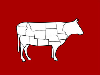 slices of cow body vector on red background