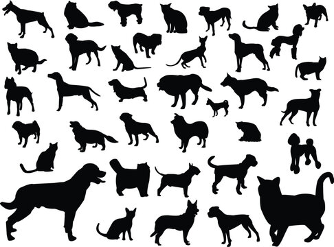 dogs and cats silhouette collection - vector