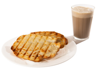 Toasted bread with melted butter, Brazilian breakfast, coffee and milk, png transparent no background