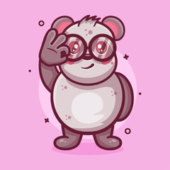 cute panda animal character mascot with ok sign hand gesture isolated cartoon in flat style design