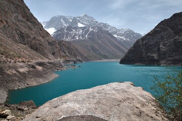 The Seven Lakes near the Uzbek border in Tajikistan - 608053059